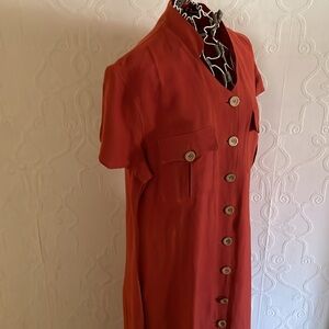 Vintage Rust Button Down Short Sleeve A-line Maxi Dress